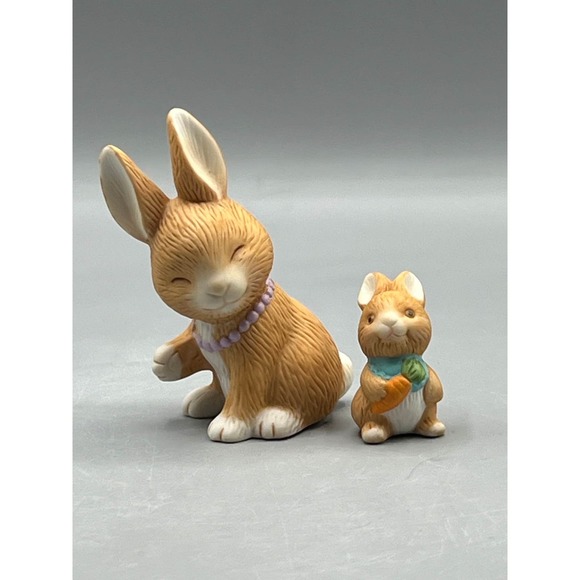 Vintage Avon "Mother's Love" Bunny Rabbit Figurines 1990s Brown Rabbits - Picture 3 of 7